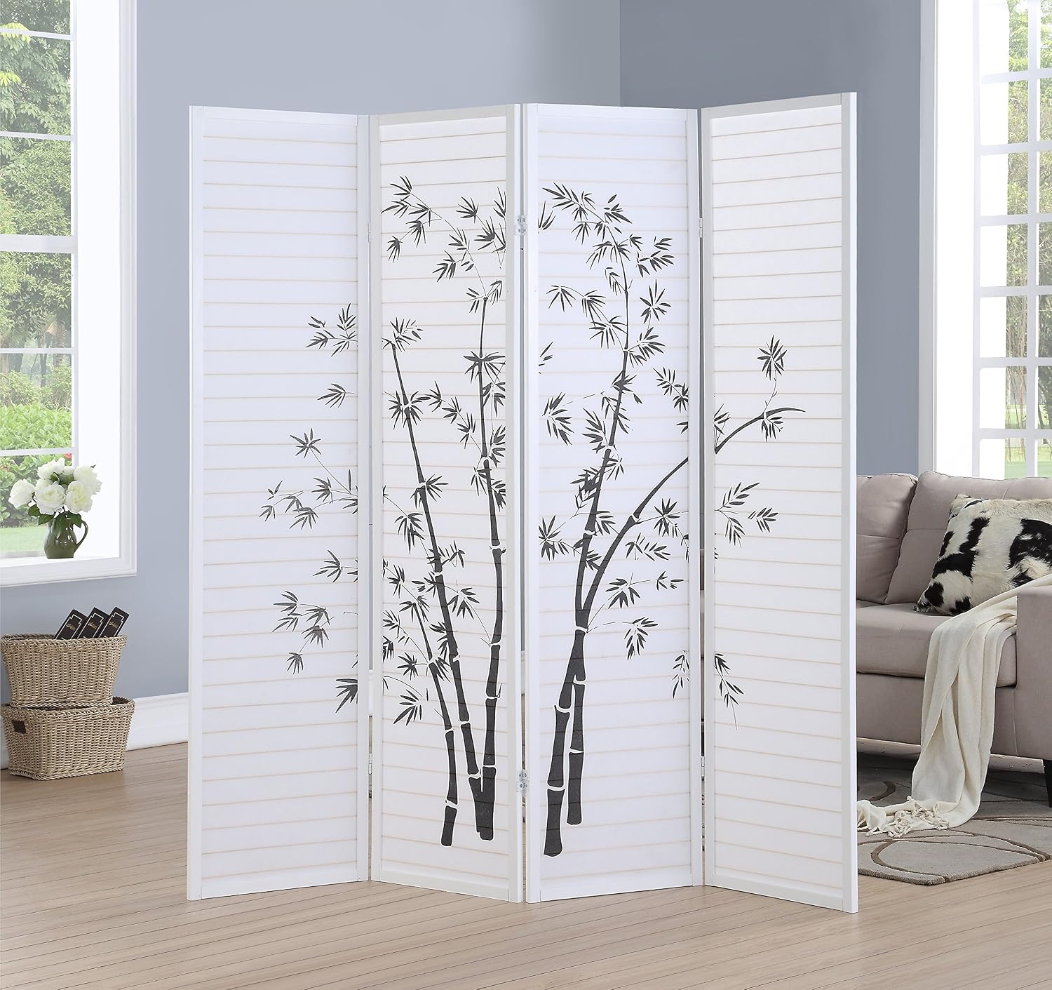 Room Divider Bamboo - Четырехпанельный бамбуковый ширм-перегородка с принтом в