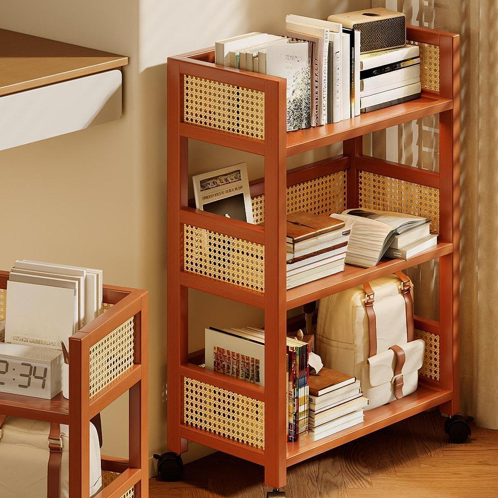 Room Divider Bamboo - Трехъярусная передвижная тележка-органайзер на колесах, многофункциональная