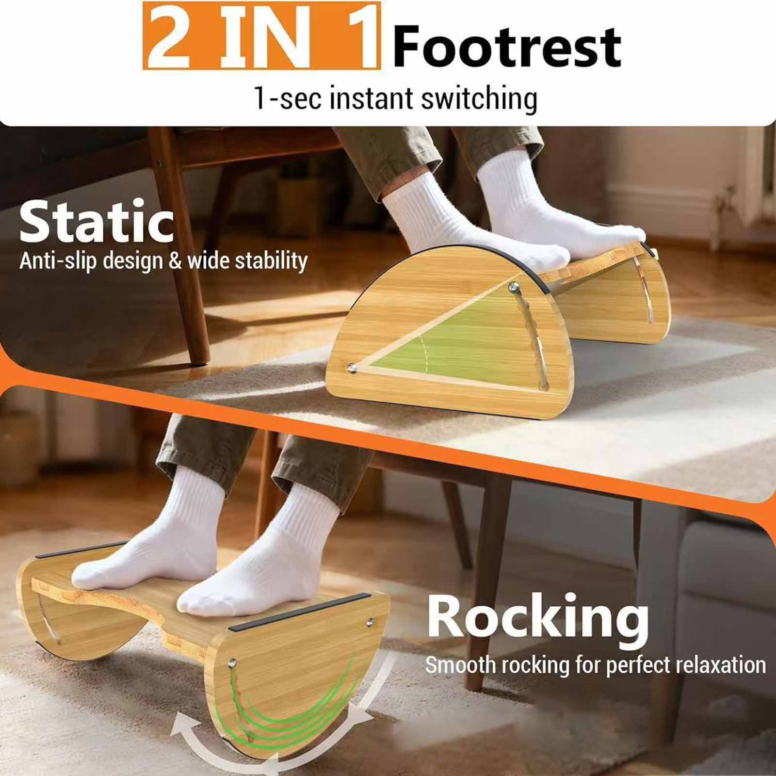 Office Footrest Cushion - Регулируемая офисная бамбуковая подставка для ног