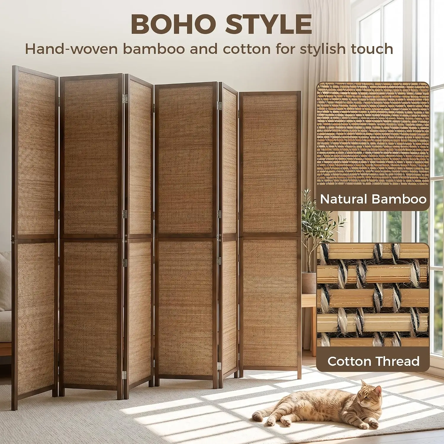 6 FT Room Divider, 6 Panel Han – обзор и цена Room Divider Bamboo